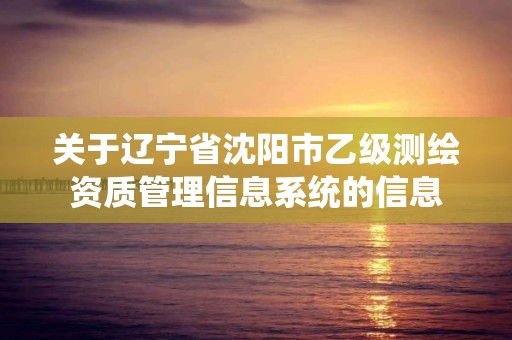 关于辽宁省沈阳市乙级测绘资质管理信息系统的信息