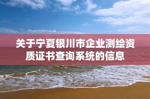 关于宁夏银川市企业测绘资质证书查询系统的信息