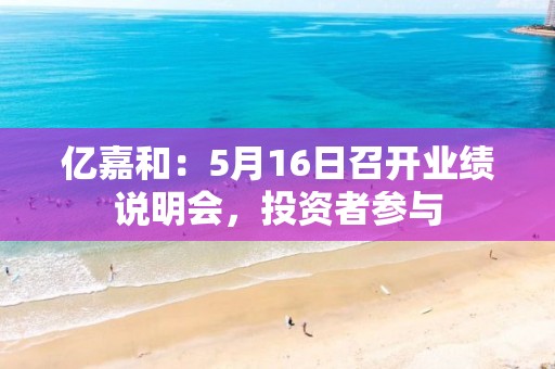 亿嘉和：5月16日召开业绩说明会，投资者参与