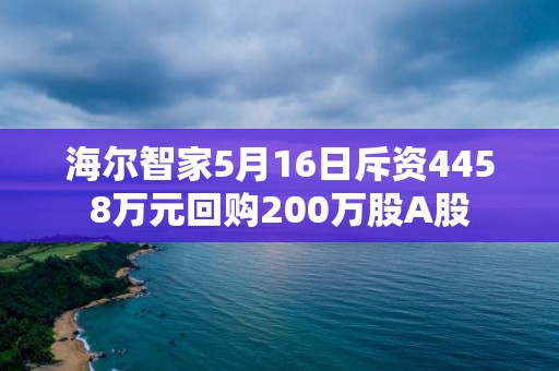 海尔智家5月16日斥资4458万元回购200万股A股